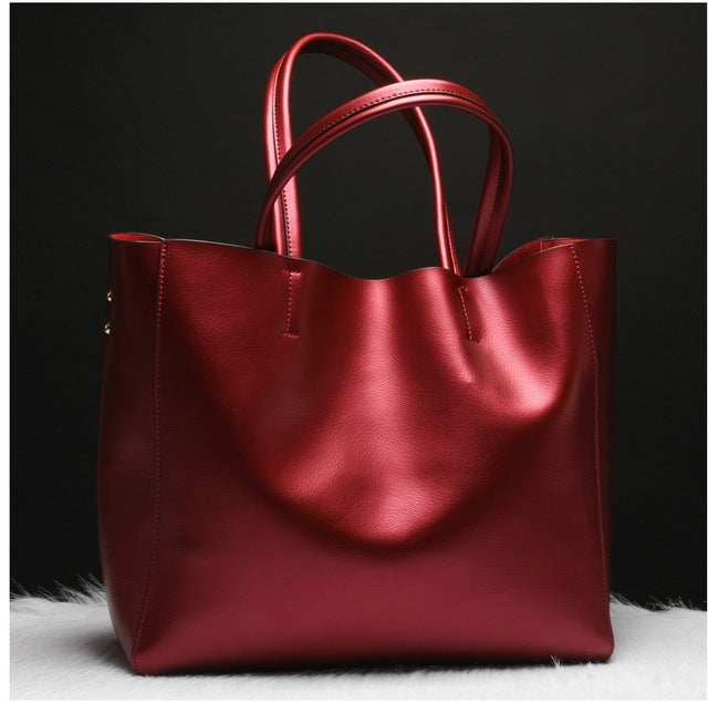 Europea Silver Genuine Leather Women Bags 2020 Large Purses and Handbags High Capacity Shopping  Ladies Big handle Hand Bag Tot