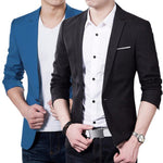 Korean Slim Fit Blazer Men Cotton Suits Jacket Black Blue Plus Size M To 3XL Male Blazers Mens Coat Wedding Clothes