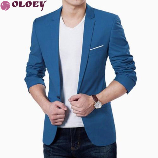 Korean Slim Fit Blazer Men Cotton Suits Jacket Black Blue Plus Size M To 3XL Male Blazers Mens Coat Wedding Clothes