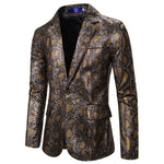 Tide Men Snake Skin Pattern Blazer Hot Stamping Python Print Suit Blazers Men's Large Size Nightclub Host Singer Blazes S-2XL