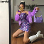 Rapwriter Elegant Slim Spaghetti Strap Purple Leopard Dress Women 2019 Summer Basic Sleeveless Mini Sexy Dress Vestidos mujer