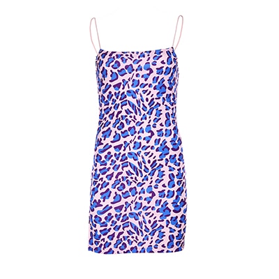 Rapwriter Elegant Slim Spaghetti Strap Purple Leopard Dress Women 2019 Summer Basic Sleeveless Mini Sexy Dress Vestidos mujer