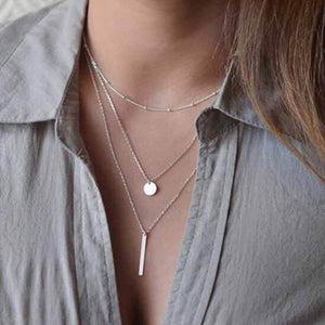 VKME 2017 Women's Fashion Jewelry Colar 1pc European Simple Gold Silver Plated Multi Layers Bar Coin Necklace Clavicle Chains