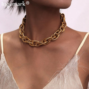 High Quality Punk Lock Choker Necklace Pendant Women Collar Statement Brand Gold Color Chunky Thick Chain Necklace Steampunk Men