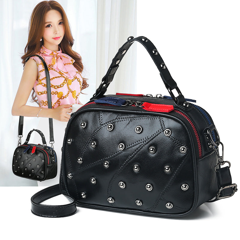 Women Genuine Leather Bags Shoulder Bags For Ladies Hand Bags Luxury Designer Rivet Handbag New