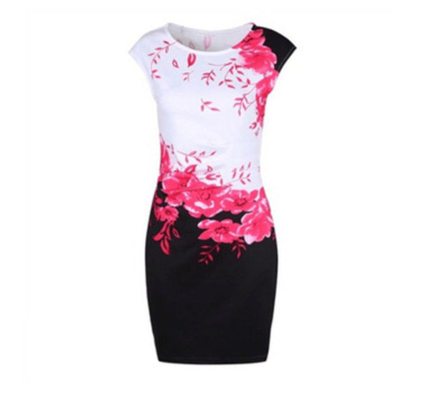 Lossky 2019 Summer Plus Size Women Dress Casual Sleeveless ONeck Print Slim Office Dress Sexy Mini Bodycon Party Dresses Vestido
