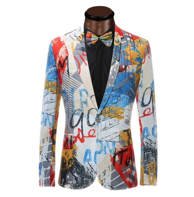 Euro Size New Design Men Suit Jacket With Bowtie Fashion Printed  Blazes Homme Marriage Masculino Best Men's Blazer Plus 6XL