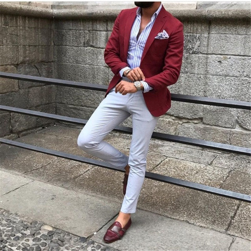 Custom Mens Suits Burgundy Red Suit Blazer Men Tuxedo Suit Jacket Men Suits for Wedding Slim Fit 2 Piece with Pants
