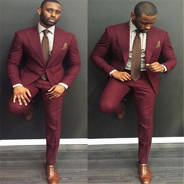 Custom Mens Suits Burgundy Red Suit Blazer Men Tuxedo Suit Jacket Men Suits for Wedding Slim Fit 2 Piece with Pants