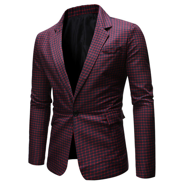 Mens Plaid Checked Suit Blazer 2020 Spring New Slim Fit One Button Notch Lapel Casual Deily Dress Suit Jacket Blazer Masculino
