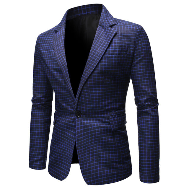 Mens Plaid Checked Suit Blazer 2020 Spring New Slim Fit One Button Notch Lapel Casual Deily Dress Suit Jacket Blazer Masculino