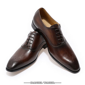 MEN GENUINE LEATHER OXFORD SHOES MEN BUCKLE STRAP OFFICE DRESS WEDDING SHOES BROWN BROGUE POINTED TOE OXFORD FORMAL SHOE SUMMER