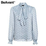 BeAvant Polka Dot Ladies OL Blouses Spring Long Sleeve Neck Tie Chiffon Blouse Shirts Elegant Women 2020 Casual Blusa Tops Chic