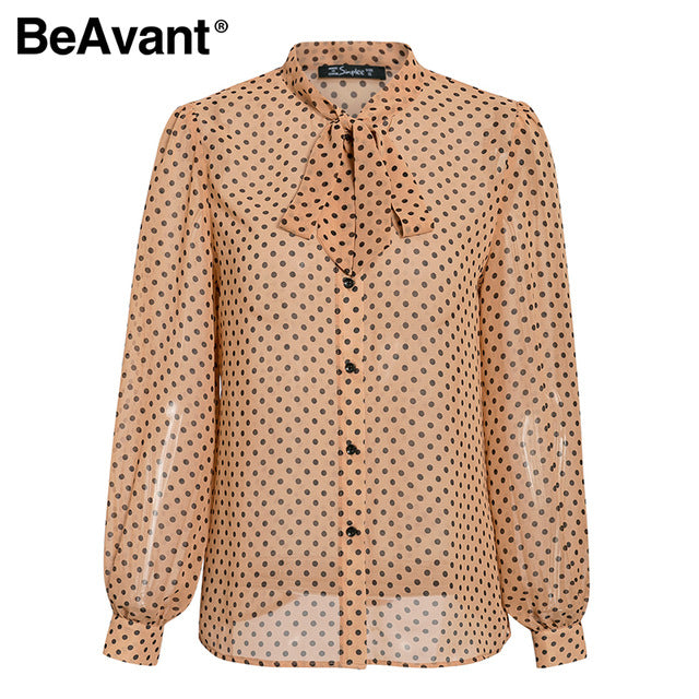 BeAvant Polka Dot Ladies OL Blouses Spring Long Sleeve Neck Tie Chiffon Blouse Shirts Elegant Women 2020 Casual Blusa Tops Chic