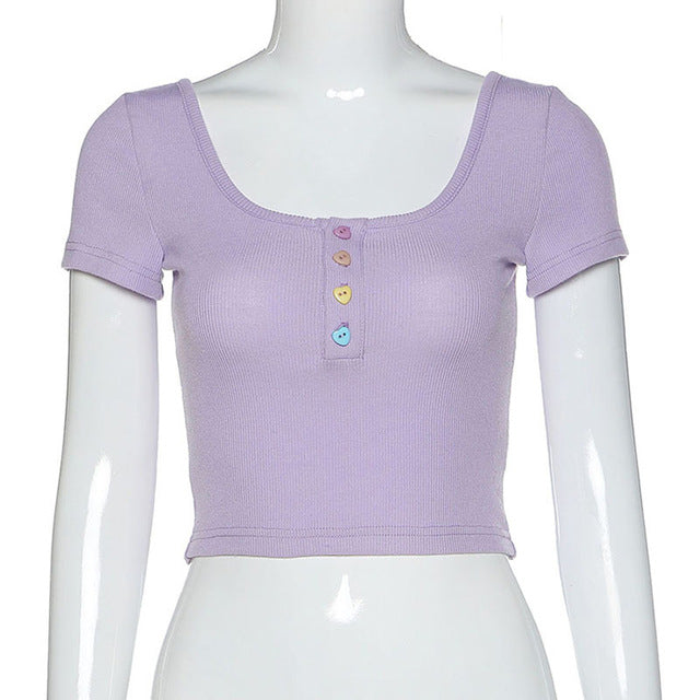 Sexy Button Tank Tops Fashion Womens Purple Vest Off Shoulder Halter Blusa Shirt 2019 Summer Slim Crop Top Camisole