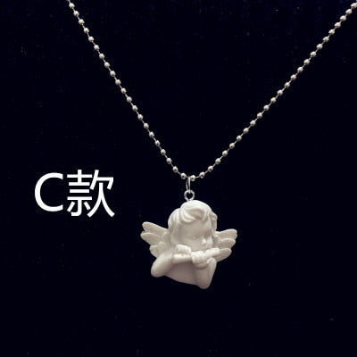 Cute Cupid Angel Pendant Stainless Steel Necklace, Long Chain Baby Shaped Jewelry Sweetheart for Women Man Friendship Girl Gifts