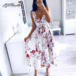 Summer Sleeveless boho Dress Women Sexy Beach Sundress Floral Print Split Dresses Party Holiday V neck Sashes Long Dresses NZ600