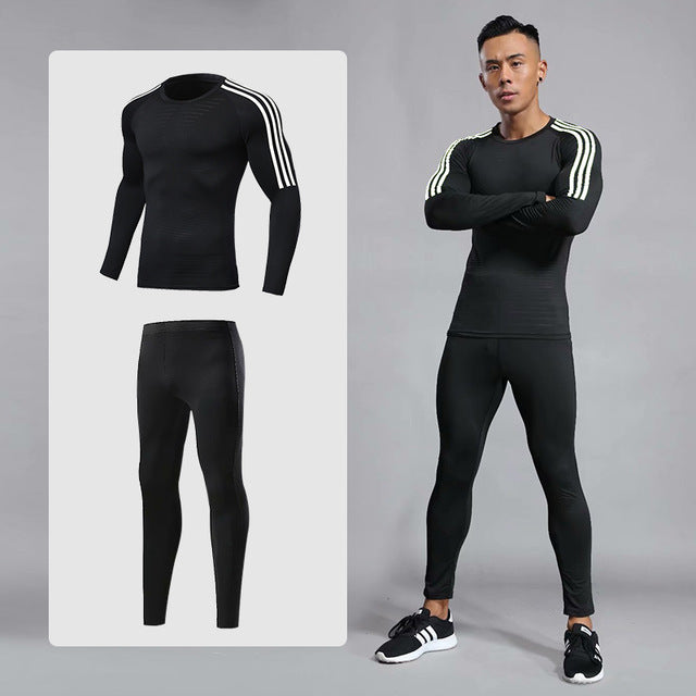 3pcs / set Men's Workout Sport Suit Gym Fitness Compression Clothes Running Jogging Sport Wear Exercise Workout Tights