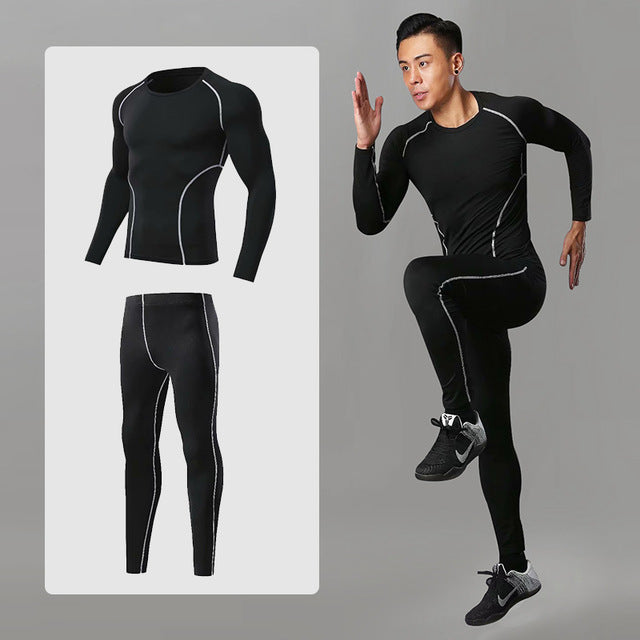 3pcs / set Men's Workout Sport Suit Gym Fitness Compression Clothes Running Jogging Sport Wear Exercise Workout Tights