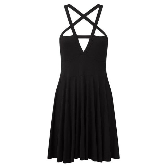 Five-Pointed Star Design Mini Dress Sexy Summer Women Slim Black Pentagram Women Goth Dress Sexy Fashion Dress