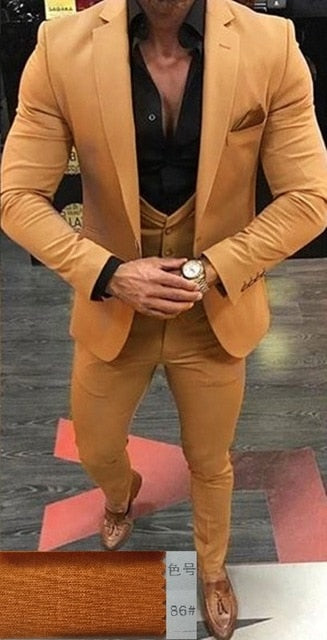 Khaki/Black Men Suits for Wedding 3 Pieces Business Suit Blazer Peak Lapel Costume Homme Terno Party Suits(jacket+pant+vest)