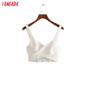 Tangada Women white crop Tops Sexy Tanks Side Zipper Strappy Backless Camisole Short Tops 2020 Summer Camis 3H390