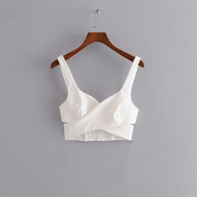 Tangada Women white crop Tops Sexy Tanks Side Zipper Strappy Backless Camisole Short Tops 2020 Summer Camis 3H390