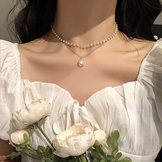Kpop Fashion Pearl Choker Necklace Women Cute Girl Double Layer Chain Silver Gold Pendant Chokers Necklaces 2020 Jewelry Woman