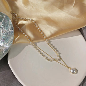 Kpop Fashion Pearl Choker Necklace Women Cute Girl Double Layer Chain Silver Gold Pendant Chokers Necklaces 2020 Jewelry Woman