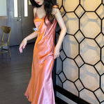 Ordifree 2020 Summer Women Long Satin Slip Dress Spaghetti Strap Party Dress Vintage Pink Gold Black Silk Sexy Maxi Dress