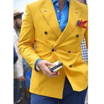 Yellow Slim fit Mens Blazer with Double Breasted Italian Fashion Style Tops Suit Jacket for Singer Prom Stage Male Coat Clothes