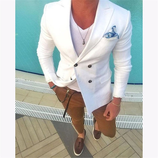 2018 White Double Breasted men wedding suits Blazer Skinny Tuxedo Custom kingsman Jacket mens suit terno Masculino jacket+pants