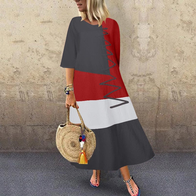 ZANZEA 2020 Fashion Printed Maxi Dress Womens Summer Sundress Vintage 3/4 Sleeve Long Vestidos Female Casual Party Robe Femme