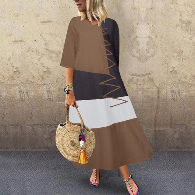 ZANZEA 2020 Fashion Printed Maxi Dress Womens Summer Sundress Vintage 3/4 Sleeve Long Vestidos Female Casual Party Robe Femme