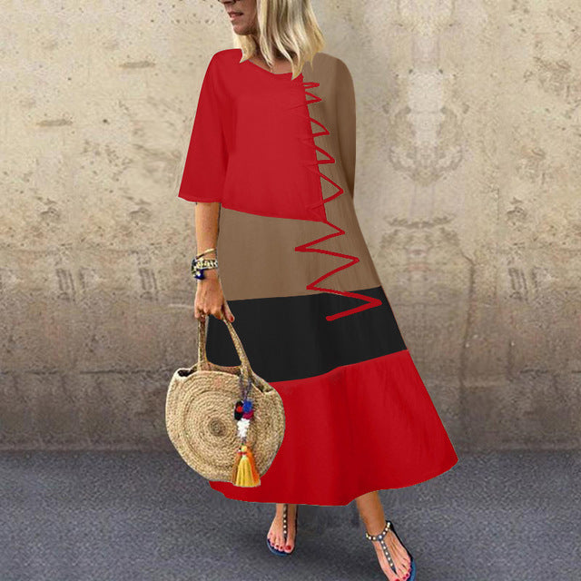 ZANZEA 2020 Fashion Printed Maxi Dress Womens Summer Sundress Vintage 3/4 Sleeve Long Vestidos Female Casual Party Robe Femme