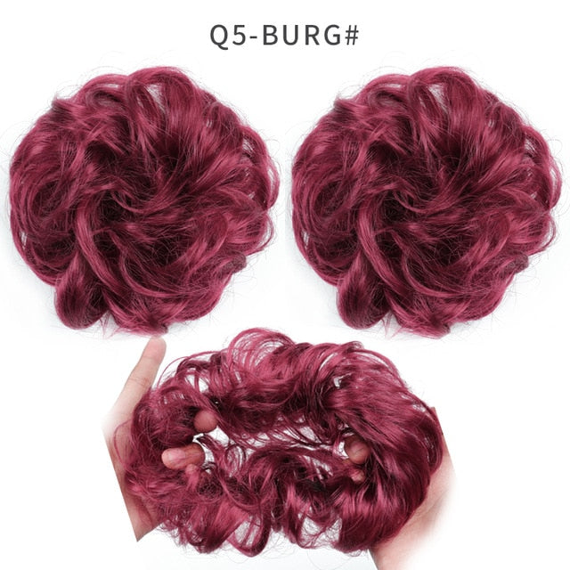 XINRAN Synthetic Bun Extensions Curly Messy Bun Hair Scrunchies Elegant Chignons Wedding Hair Piece for Women and Kids