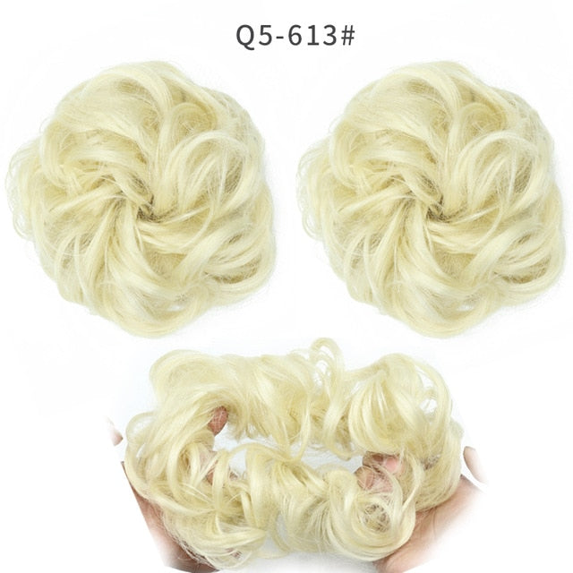 XINRAN Synthetic Bun Extensions Curly Messy Bun Hair Scrunchies Elegant Chignons Wedding Hair Piece for Women and Kids
