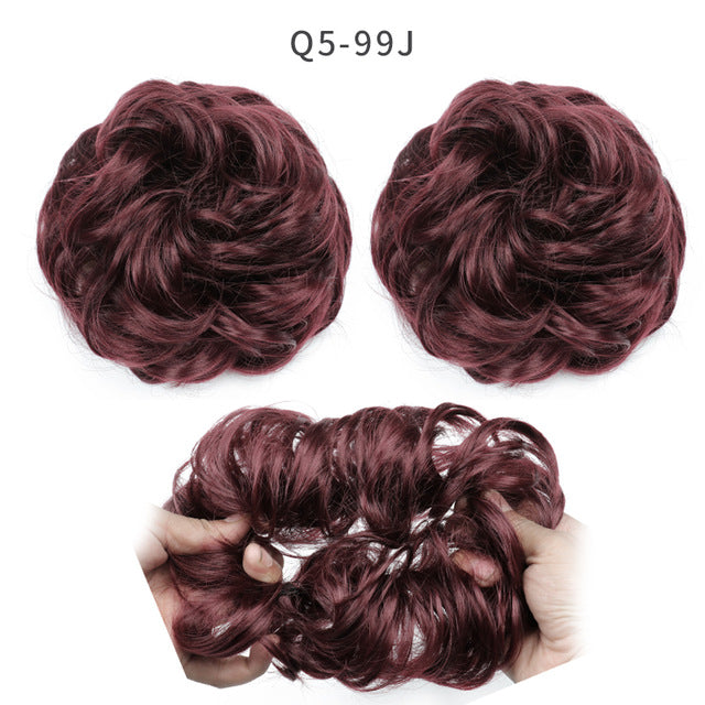 XINRAN Synthetic Bun Extensions Curly Messy Bun Hair Scrunchies Elegant Chignons Wedding Hair Piece for Women and Kids