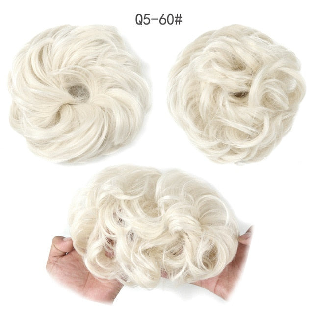 XINRAN Synthetic Bun Extensions Curly Messy Bun Hair Scrunchies Elegant Chignons Wedding Hair Piece for Women and Kids