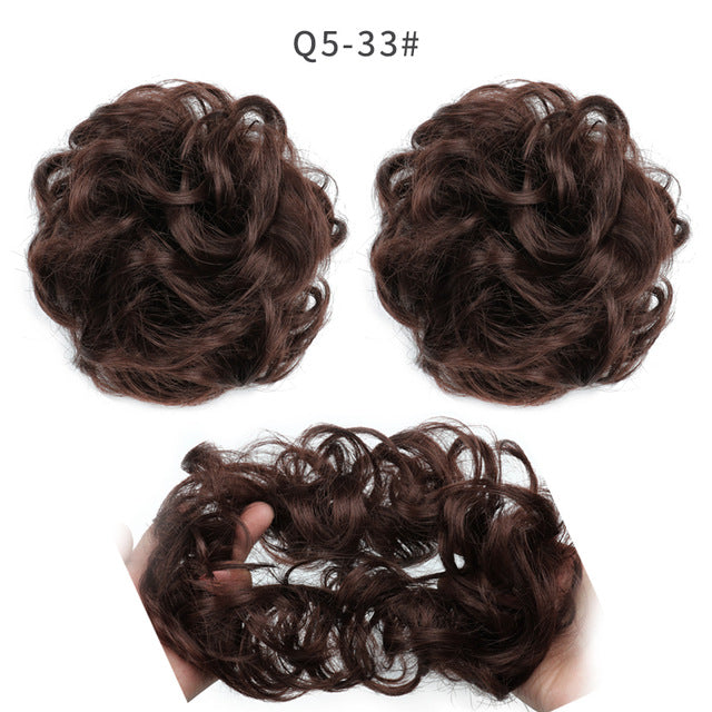 XINRAN Synthetic Bun Extensions Curly Messy Bun Hair Scrunchies Elegant Chignons Wedding Hair Piece for Women and Kids
