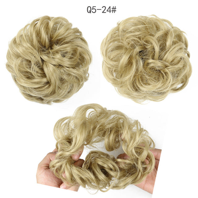 XINRAN Synthetic Bun Extensions Curly Messy Bun Hair Scrunchies Elegant Chignons Wedding Hair Piece for Women and Kids