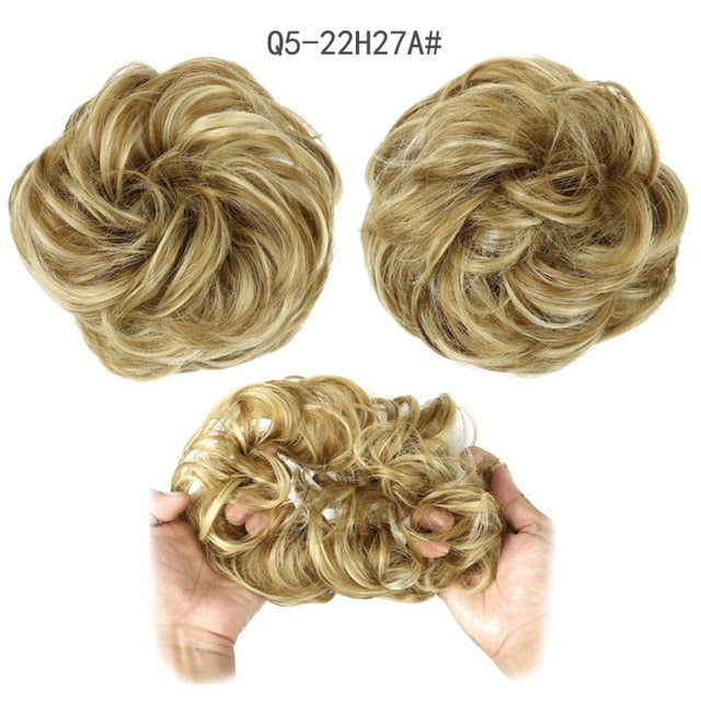 XINRAN Synthetic Bun Extensions Curly Messy Bun Hair Scrunchies Elegant Chignons Wedding Hair Piece for Women and Kids