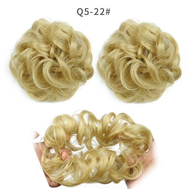 XINRAN Synthetic Bun Extensions Curly Messy Bun Hair Scrunchies Elegant Chignons Wedding Hair Piece for Women and Kids