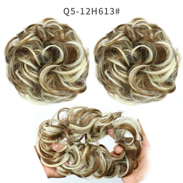 XINRAN Synthetic Bun Extensions Curly Messy Bun Hair Scrunchies Elegant Chignons Wedding Hair Piece for Women and Kids