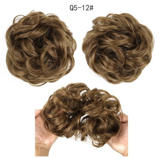 XINRAN Synthetic Bun Extensions Curly Messy Bun Hair Scrunchies Elegant Chignons Wedding Hair Piece for Women and Kids