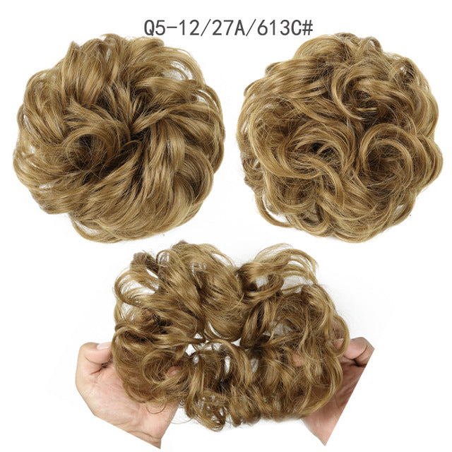 XINRAN Synthetic Bun Extensions Curly Messy Bun Hair Scrunchies Elegant Chignons Wedding Hair Piece for Women and Kids