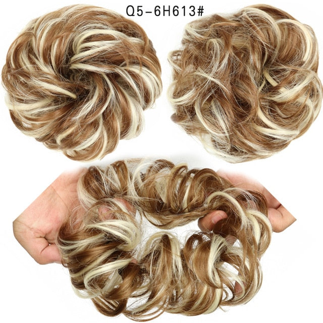 XINRAN Synthetic Bun Extensions Curly Messy Bun Hair Scrunchies Elegant Chignons Wedding Hair Piece for Women and Kids