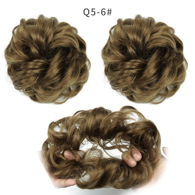 XINRAN Synthetic Bun Extensions Curly Messy Bun Hair Scrunchies Elegant Chignons Wedding Hair Piece for Women and Kids