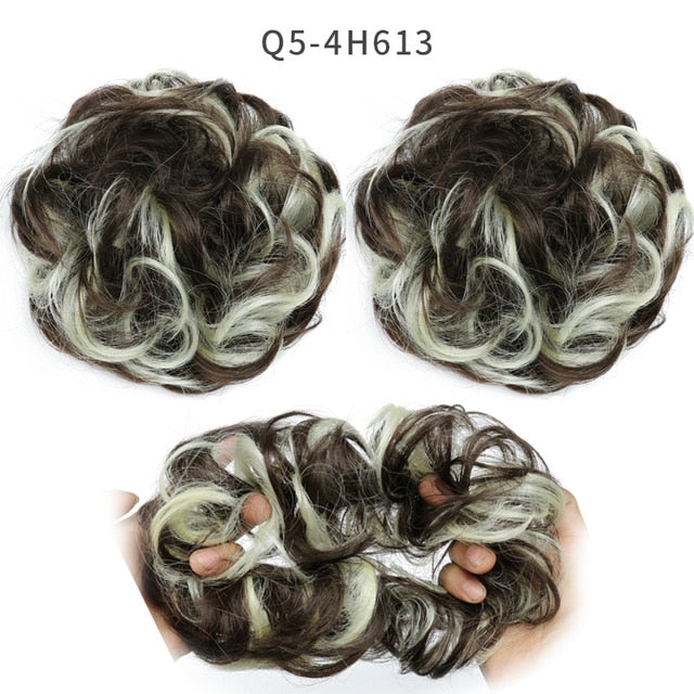 XINRAN Synthetic Bun Extensions Curly Messy Bun Hair Scrunchies Elegant Chignons Wedding Hair Piece for Women and Kids