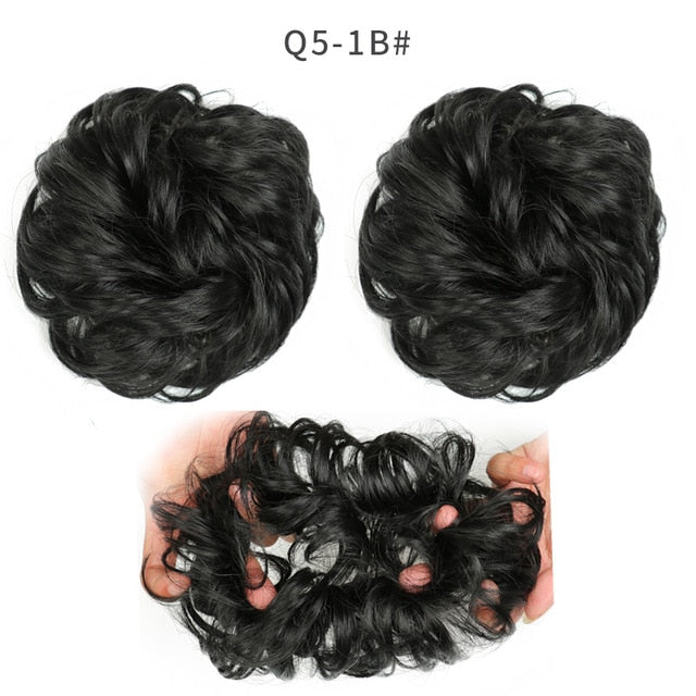 XINRAN Synthetic Bun Extensions Curly Messy Bun Hair Scrunchies Elegant Chignons Wedding Hair Piece for Women and Kids